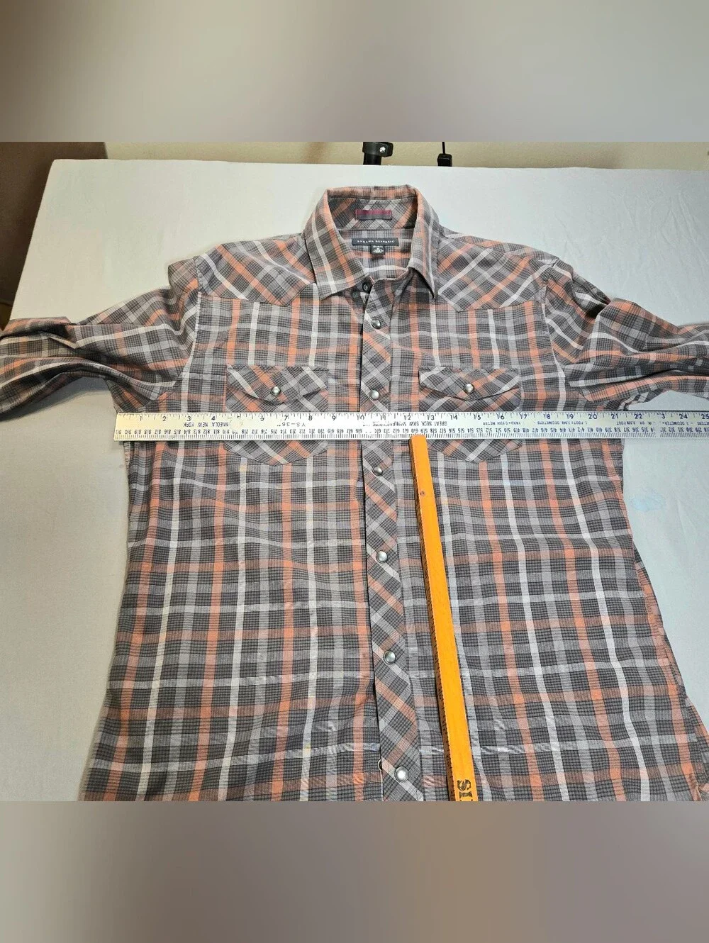 Banana Republic Men's Western Pearl Snap Shirt M 15-15½ Burnt Orange Plaid